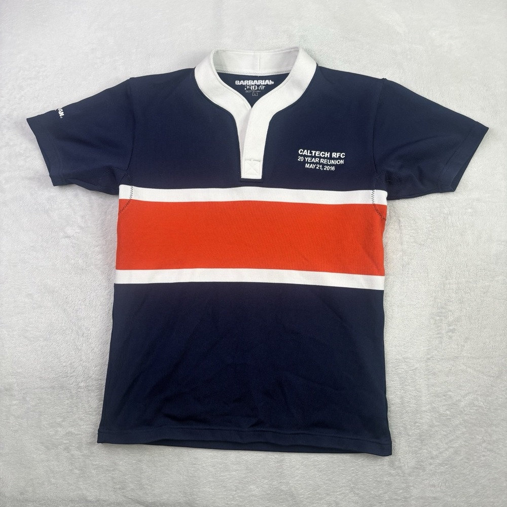 Barbarian Pro-Fit Caltech RFC 20 Year Reunion Blue Short Sleeve Rugby Shirt LG